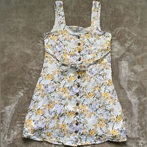 American Eagle Floral Tie Front Button Mini Dress